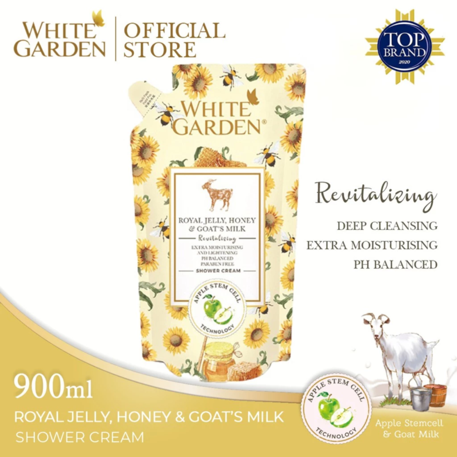 White Garden Revitalizing Royal Jelly, Honey & Goat Milk Shower Cream Refill 900ml