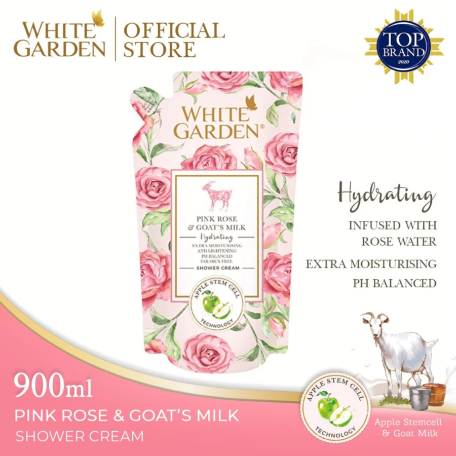 White Garden Hydrating Pink Rose & Goat Milk Shower Cream Refill 900ml