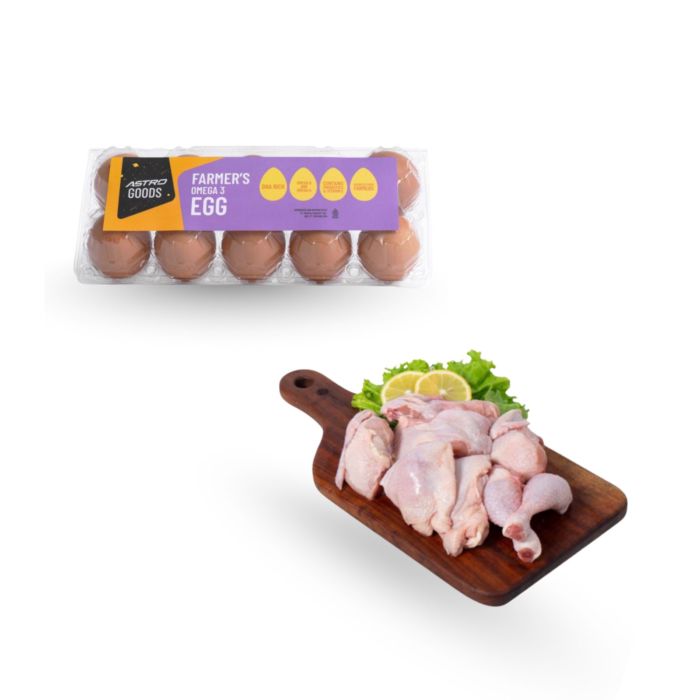 Bundle Farmer's Omega 3 Eggs Astro Goods 10 Butir & Ayam Negeri Organik Probiotik Parting 8 Hona Farm 800-900gram