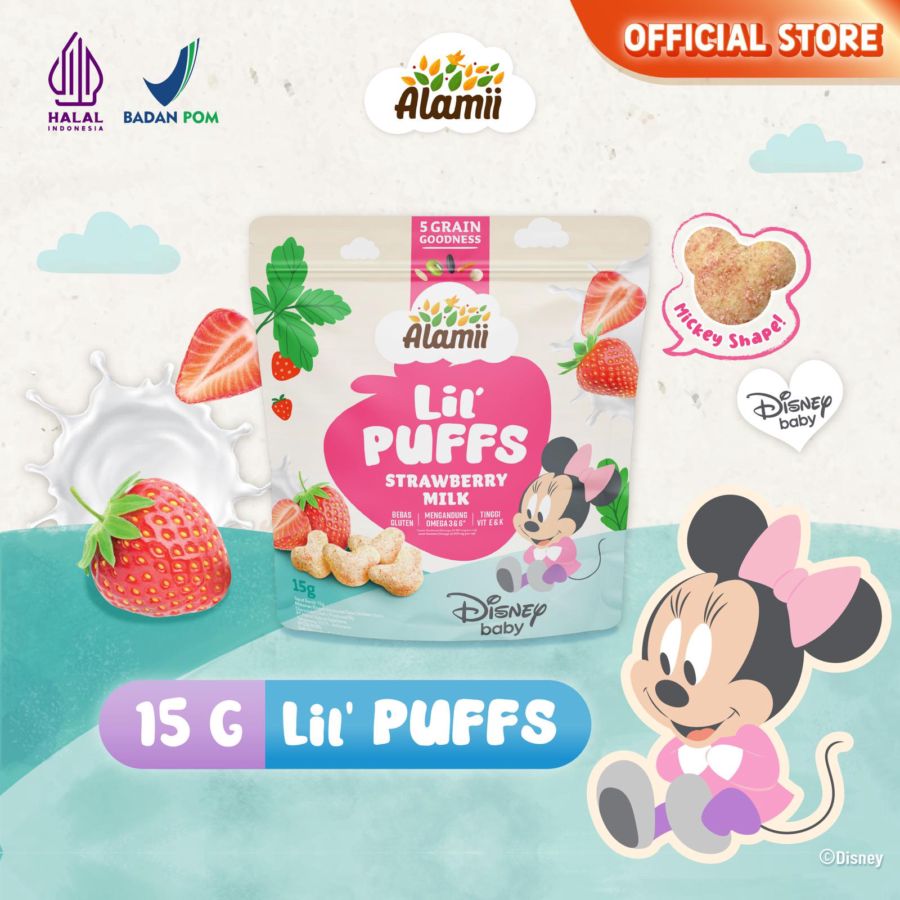 Alamii Lil' Puffs Strawberry Milk Snack Sehat Bayi 15gram
