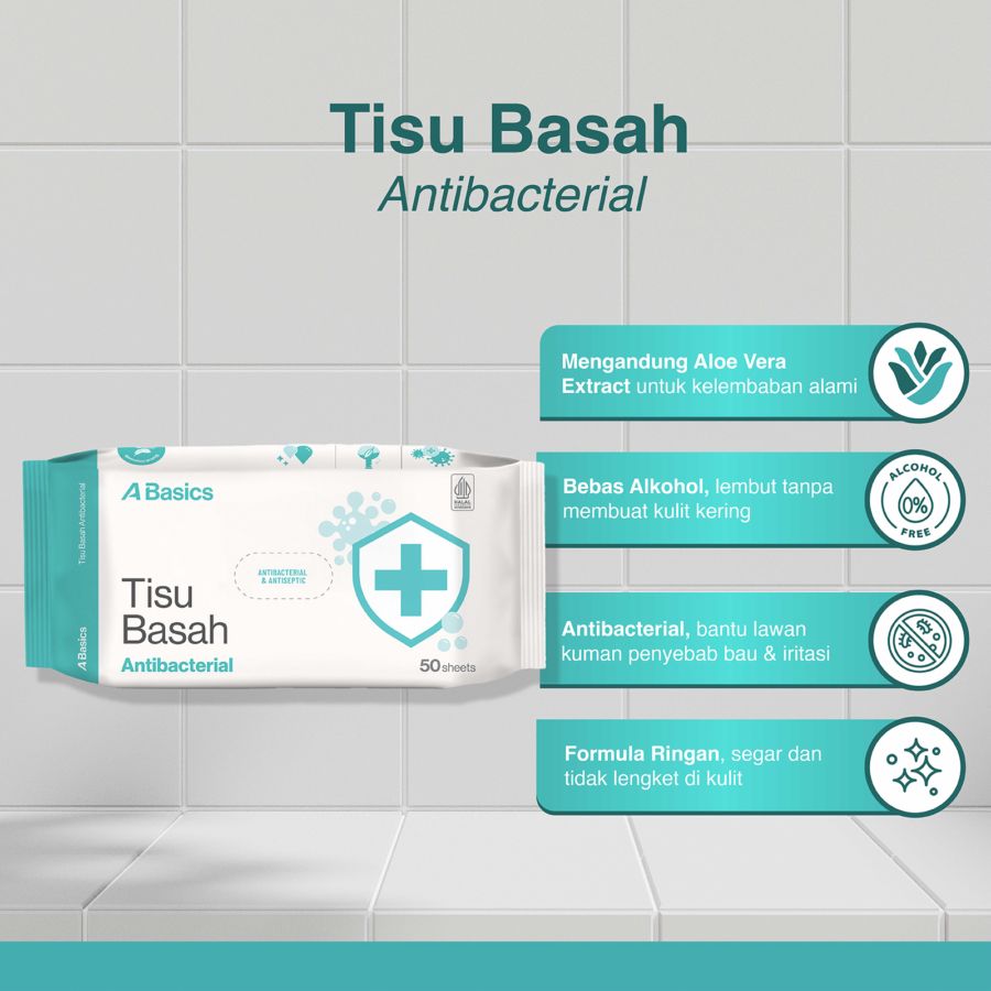 Tisu Basah Antibacterial A Basics 50sheets