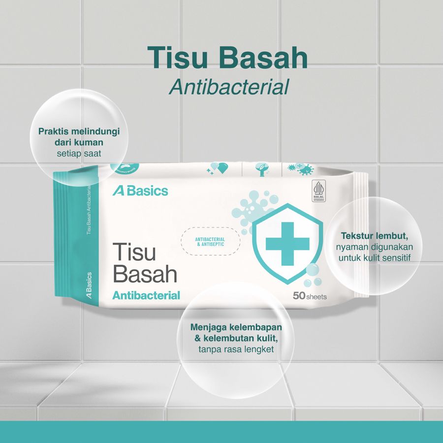 Tisu Basah Antibacterial A Basics 50sheets
