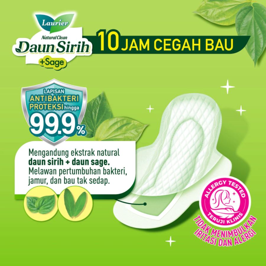 Laurier Natural Clean Daun Sirih Day Wing 25cm Pembalut Kewanitaan 16pads