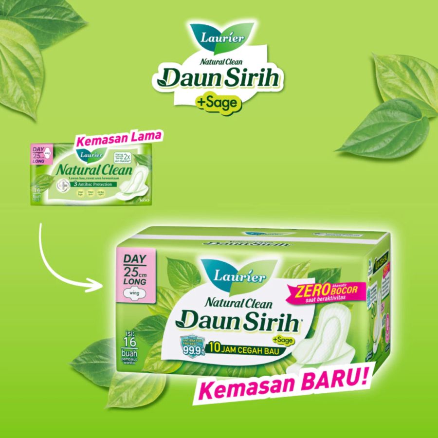 Laurier Natural Clean Daun Sirih Day Wing 25cm Pembalut Kewanitaan 16pads