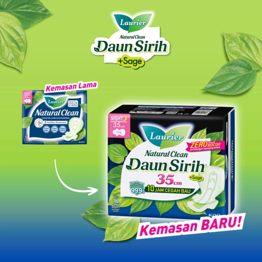 Laurier Natural Clean Daun Sirih Night Wing 35 cm Pembalut Kewanitaan 12pads