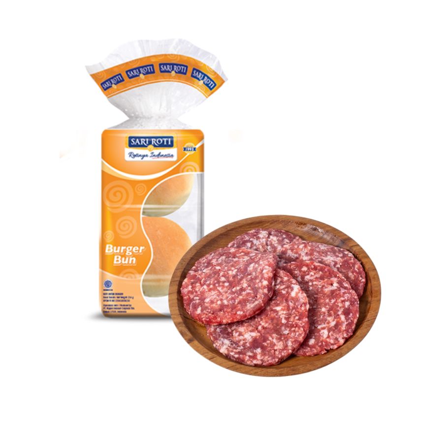 Sari Roti Burger Bun 214 gram & Daging Sapi Burger 5 Slice