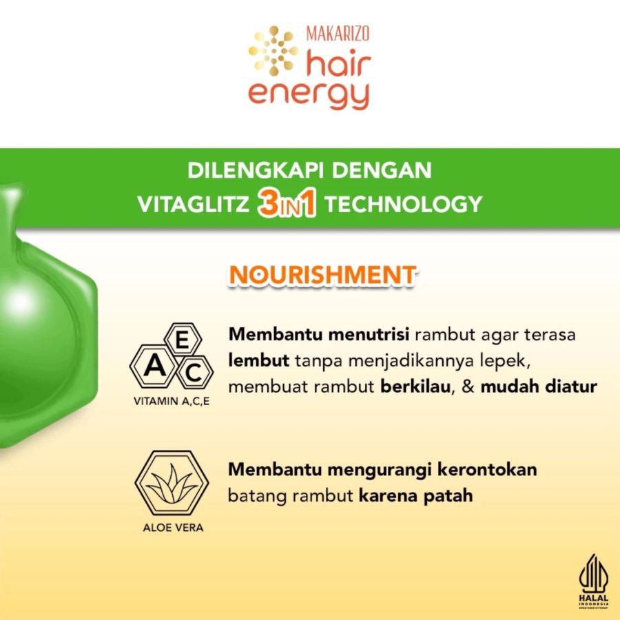 Makarizo Hair Energy Vitaglitz Aloe Melon Hair Serum 6butir