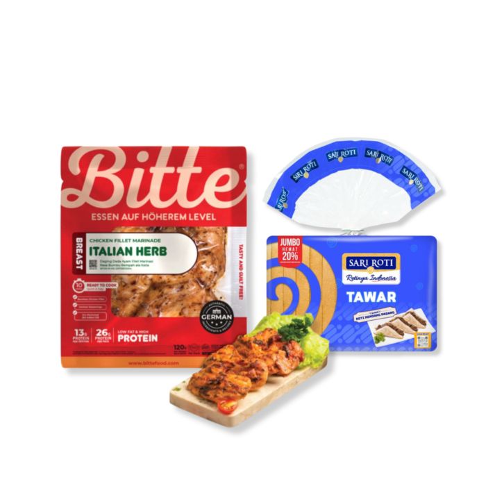 Sari Roti Tawar Jumbo 555 gram & Chicken Breast Fillet Marinade Italian Bitte/Dada Ayam 120 gram