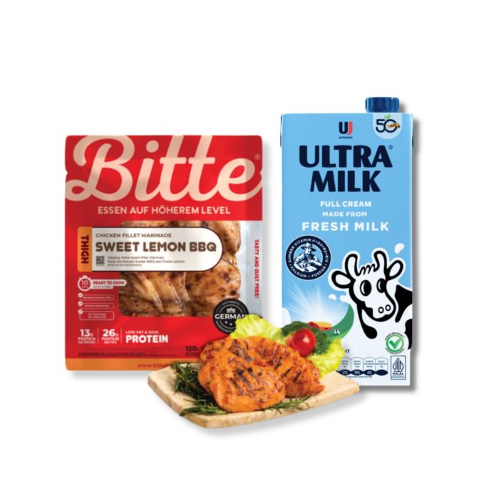 Ultra Milk Full Cream Susu UHT 1000 ml & Chicken Thighs Fillet Marinade Sweet Lemon BBQ Bitte/Paha Ayam 120 gram