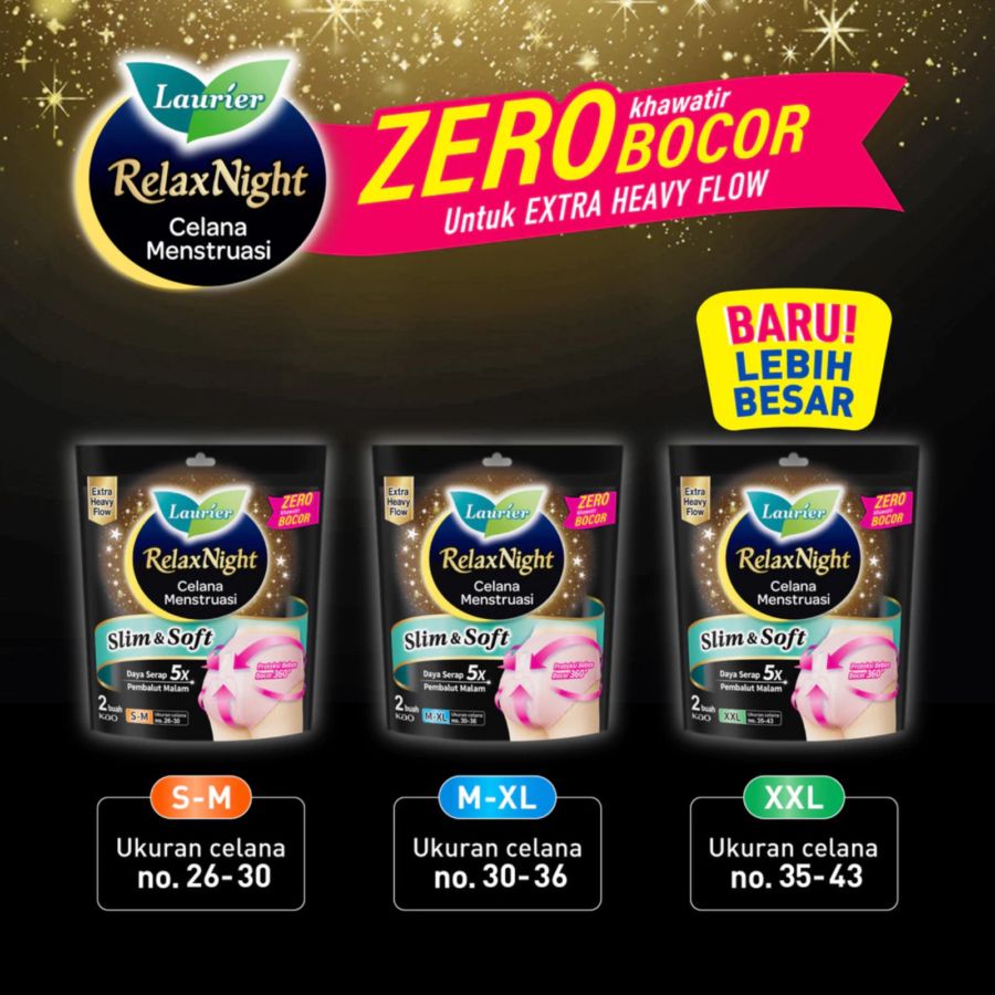 Laurier Relax Night Slim & Soft Celana Menstruasi Size XXL Pembalut Wanita 2pads
