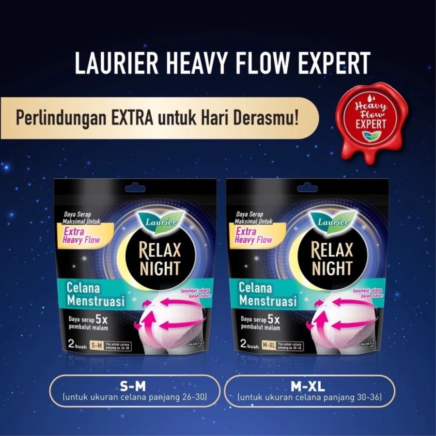 Laurier Relax Night Slim & Soft Celana Menstruasi Size S-M Pembalut Wanita 2pads