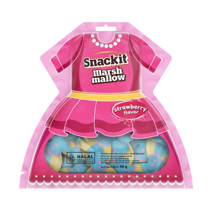 Snackit Marshmallow Strawberry Flavor Bag Shaped Bentuk Gaun 50gram