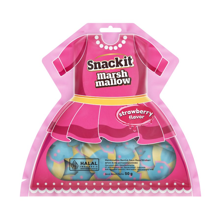 Snackit Marshmallow Strawberry Flavor Bag Shaped Bentuk Gaun 50gram