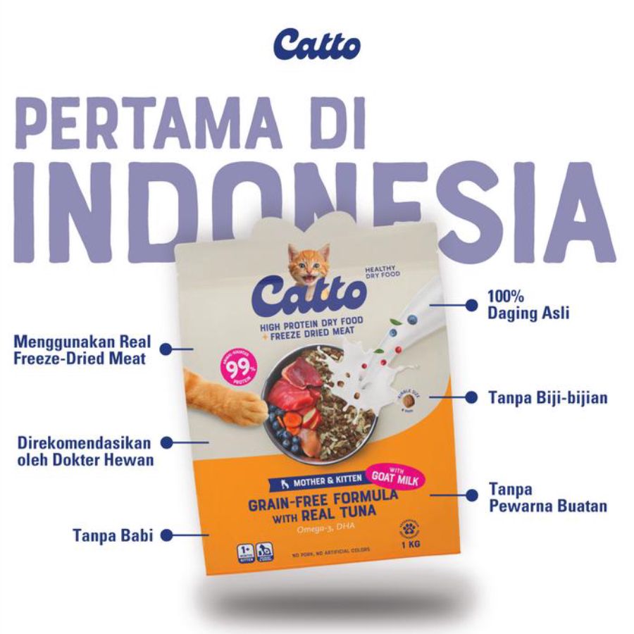 Catto Mother and Kitten Grain Free Formula Tuna Makanan Kucing Kering 400gram