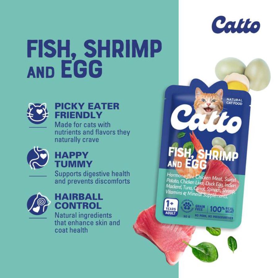 Catto Fish, Shrimp and Egg Adult Makanan Kucing Basah 50gram