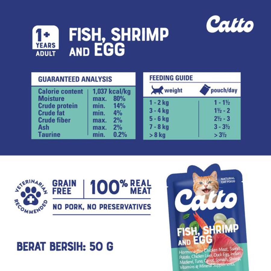 Catto Fish, Shrimp and Egg Adult Makanan Kucing Basah 50gram