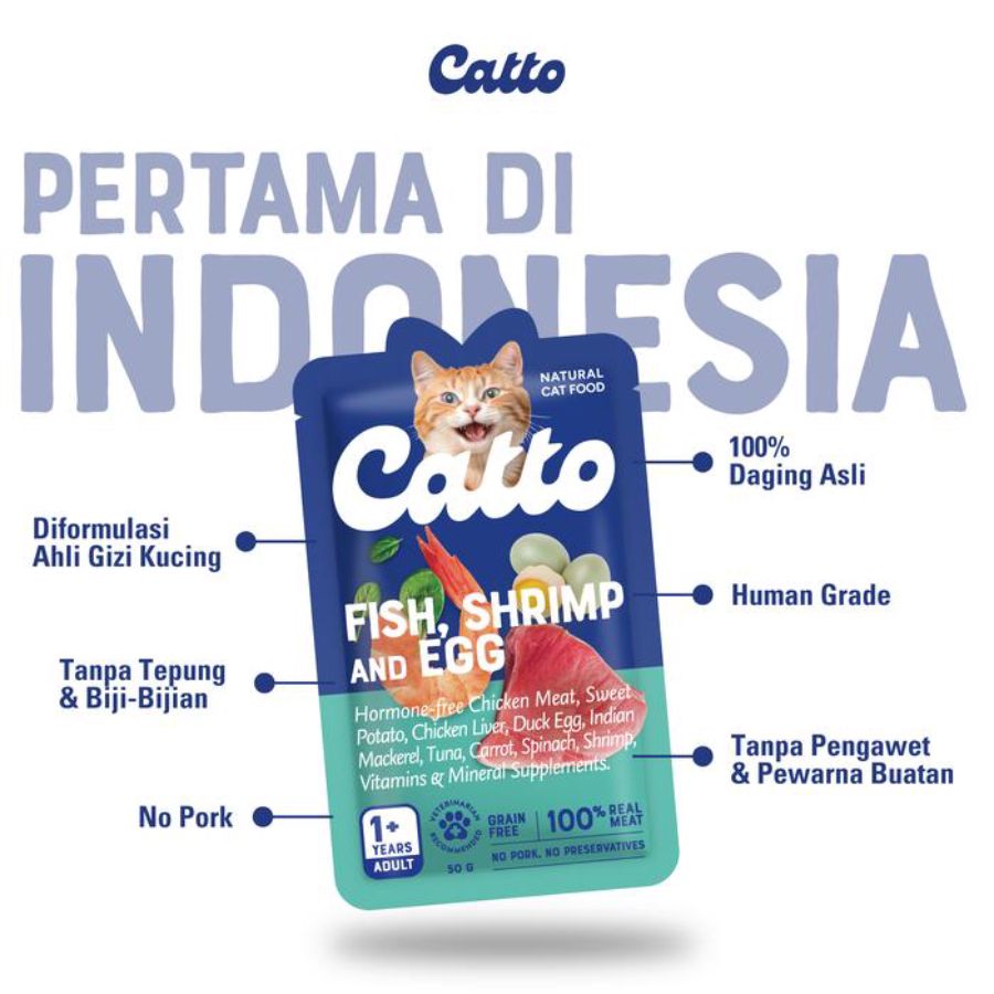 Catto Fish, Shrimp and Egg Adult Makanan Kucing Basah 50gram