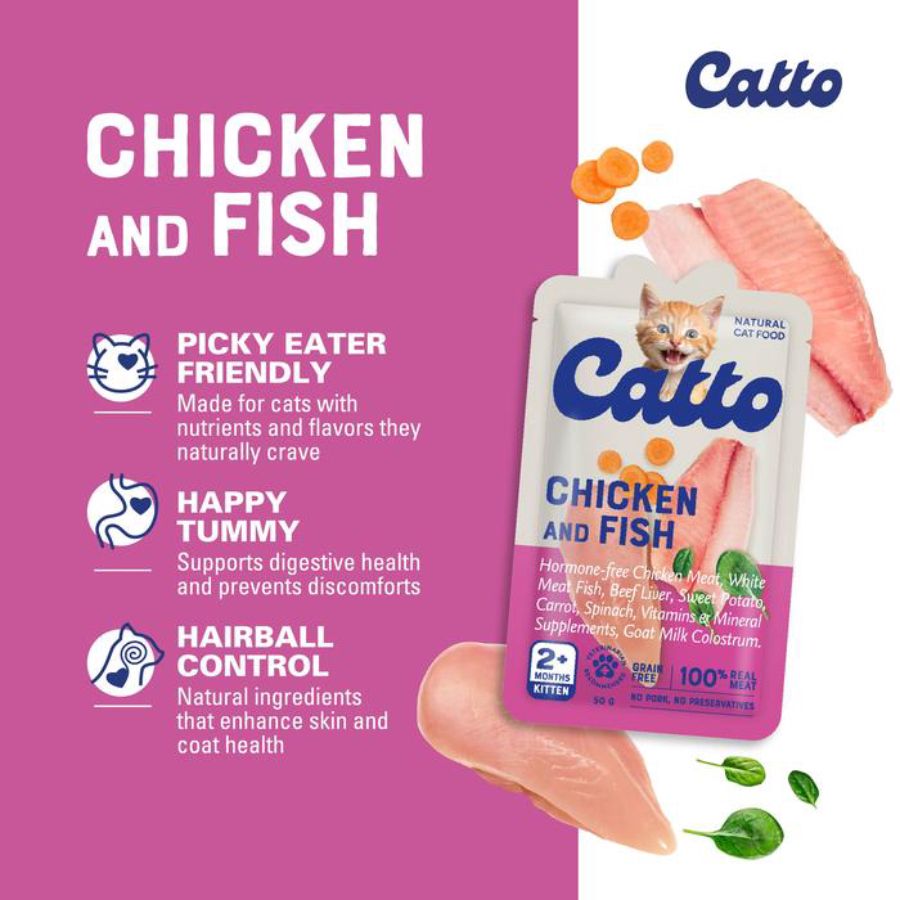 Catto Natural Chicken and Fish Kitten Makanan Kucing 50gram