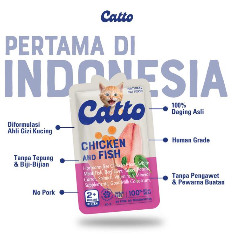Catto Natural Chicken and Fish Kitten Makanan Kucing 50gram