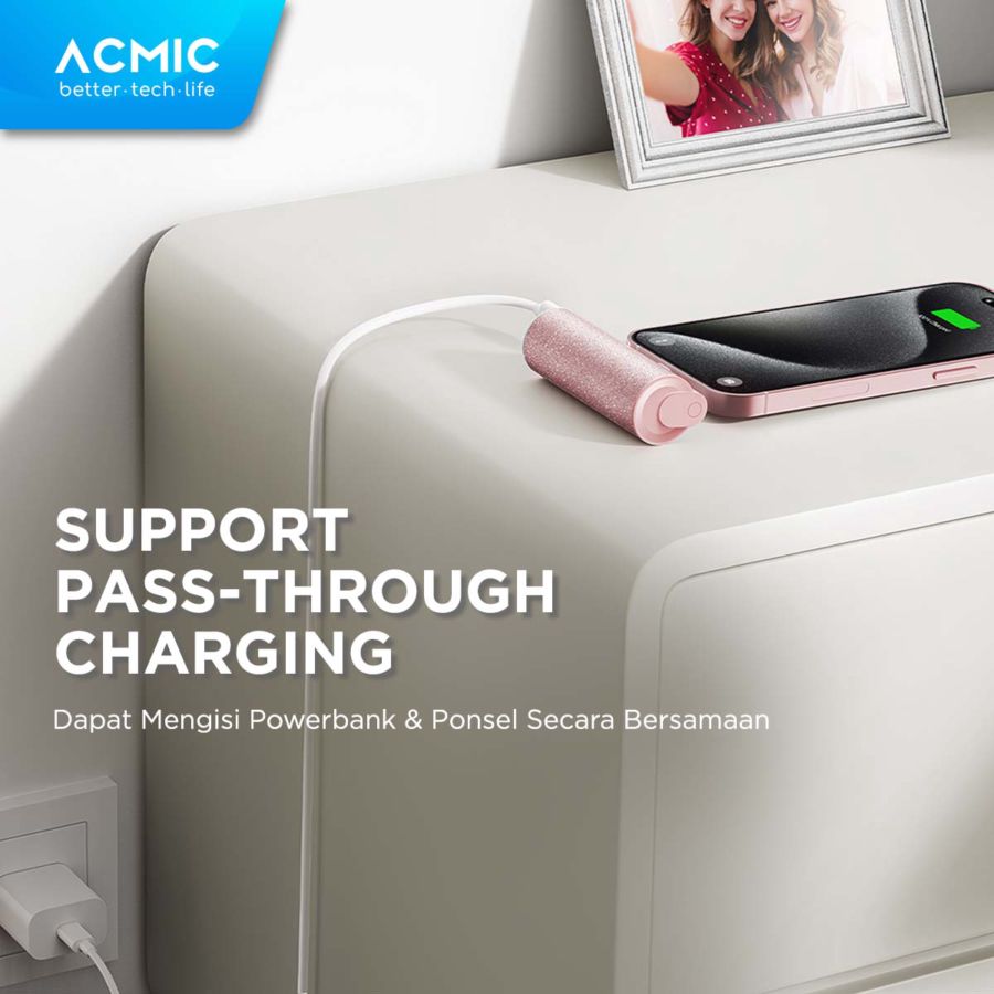 Acmic Power Bank Miniglow Fashion Mini Type C 3500 mAh Pink 1pcs