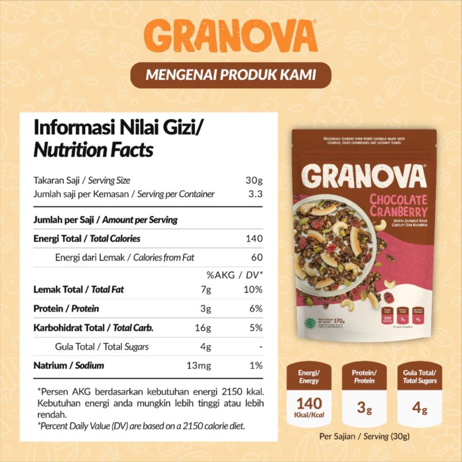Granova Granola Chocolate Cranberry Homemade 270gram
