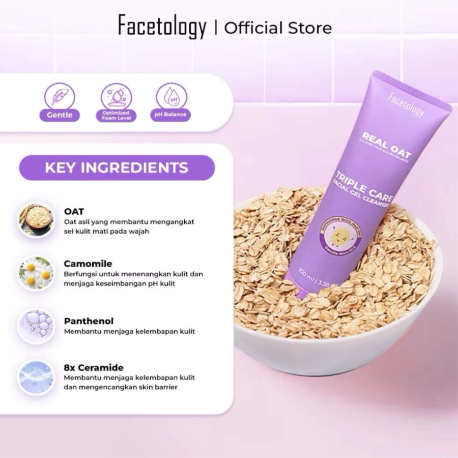 Facetology Triple Care Real Oat Cleanse Non-SLS pH Balance Facial Gel Cleanser 100ml