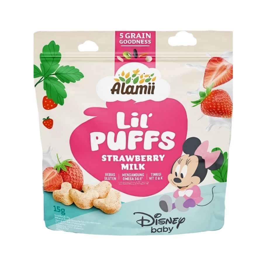 Alamii Lil' Puffs Strawberry Milk Snack Sehat Bayi 15gram