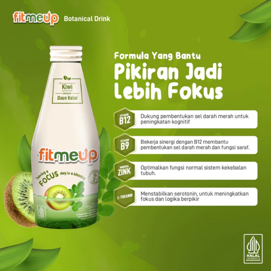 Fitmeup Botanical Drink Focus Kombinasi Buah Kiwi & Daun Kelor 160ml