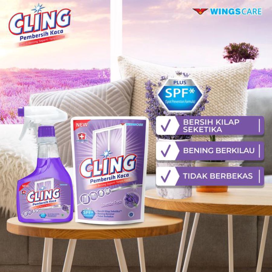 Cling Lavender Fresh Pembersih Kaca Pouch 400ml