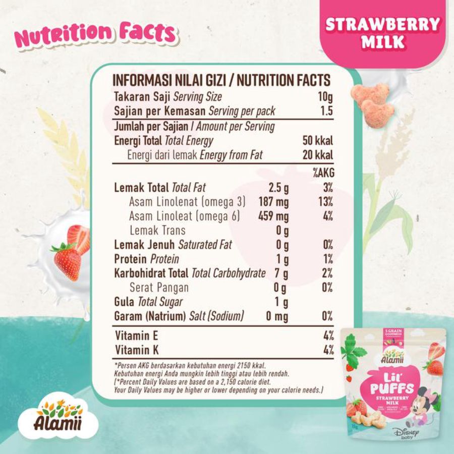 Alamii Lil' Puffs Strawberry Milk Snack Sehat Bayi 15gram
