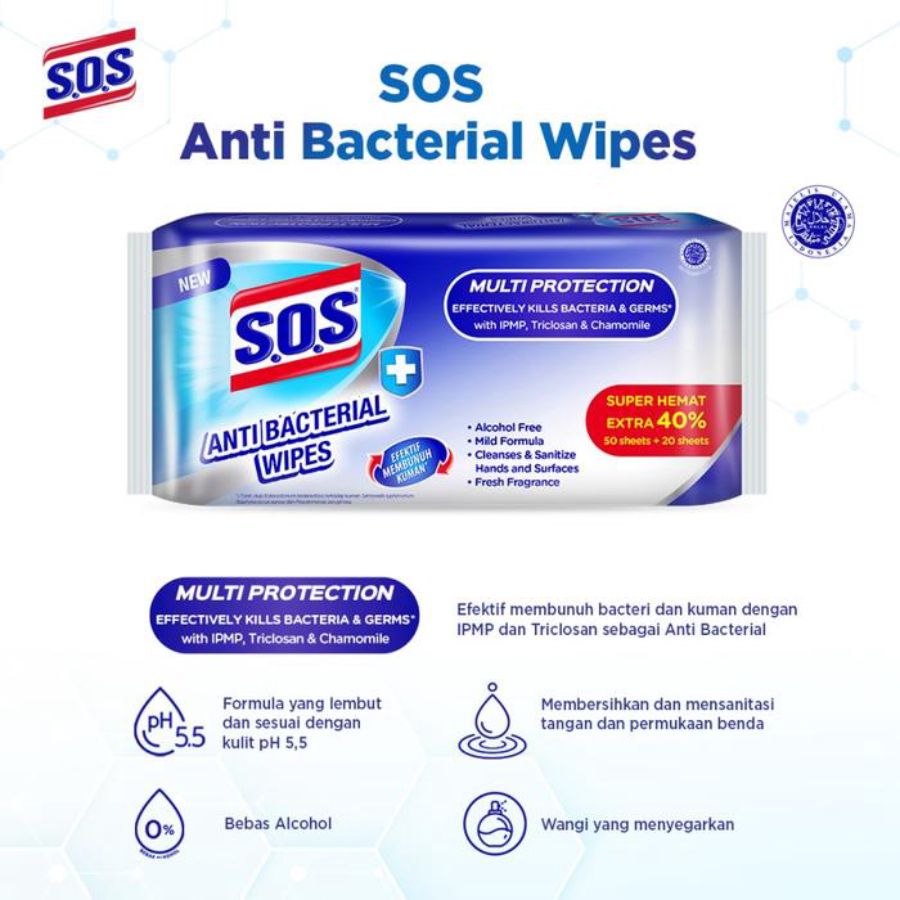 SOS Wipes Antibacterial All in One Wet Wipes 10sheets