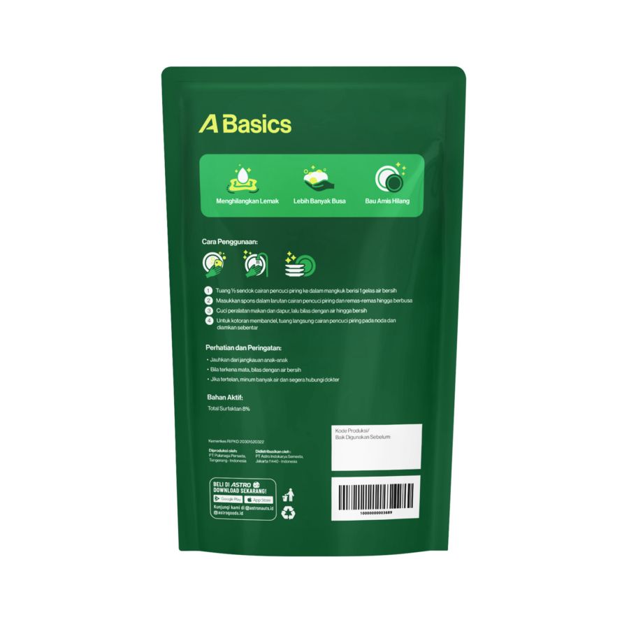 Sabun Pencuci Piring Pouch Jeruk Nipis A Basics 900ml