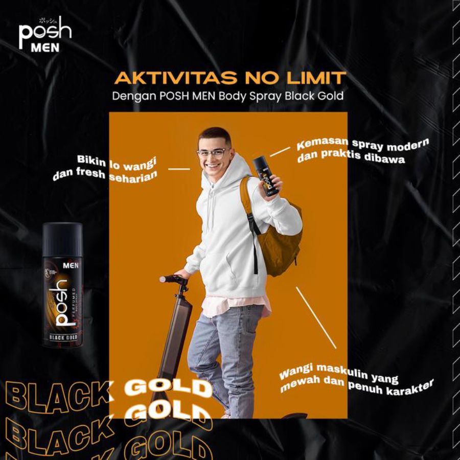 Posh Men Perfumed Spray Black Gold 150ml