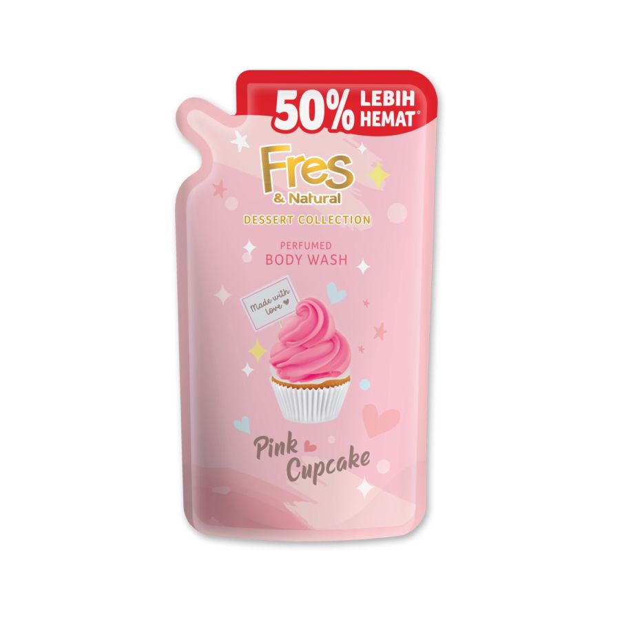 Fres & Natural Pink Cupcake Body Wash Pouch 800ml 1pcs
