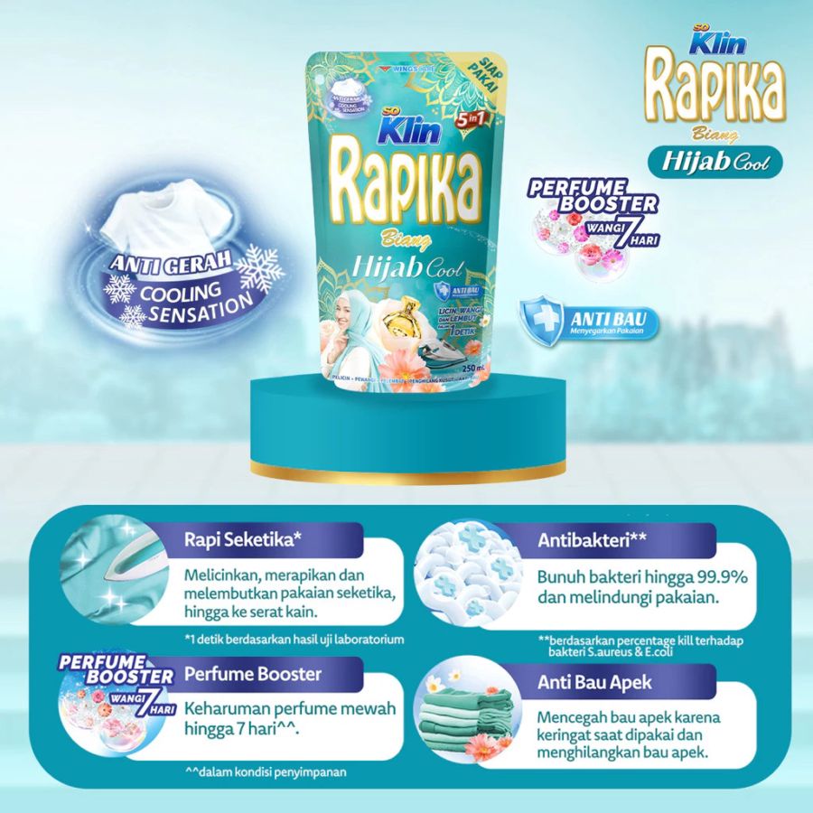 Rapika Biang Hijab Cool Pelicin Pakaian Pouch 250ml
