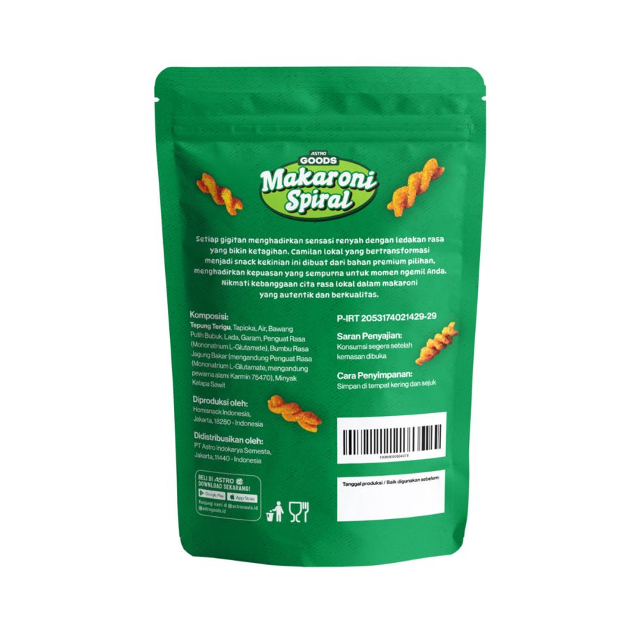 Makaroni Spiral Jagung Bakar Astro Goods 100gram