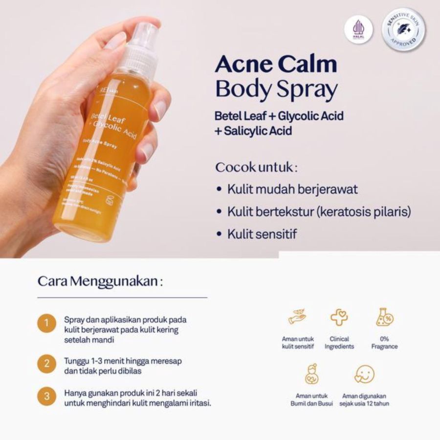 Rei Skin Betel Leaf + Glycolic Acid Body Acne Spray 100ml