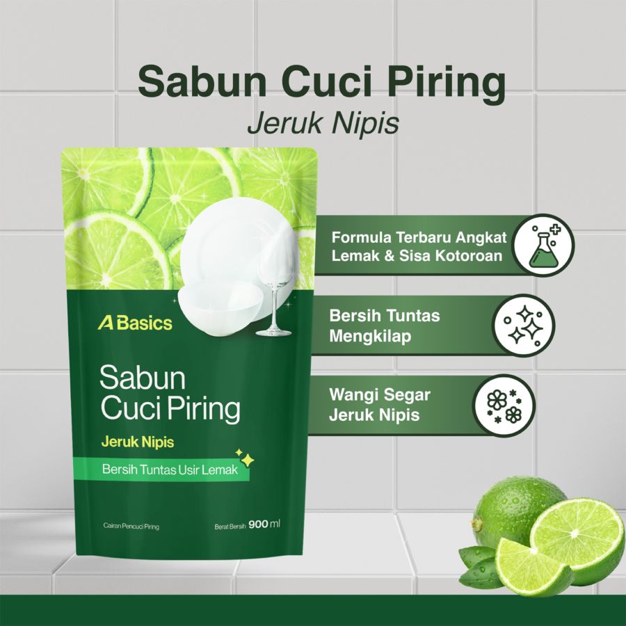 Sabun Pencuci Piring Pouch Jeruk Nipis A Basics 900ml