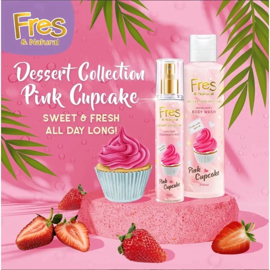 Fres & Natural Pink Cupcake Body Wash Pouch 800ml 1pcs