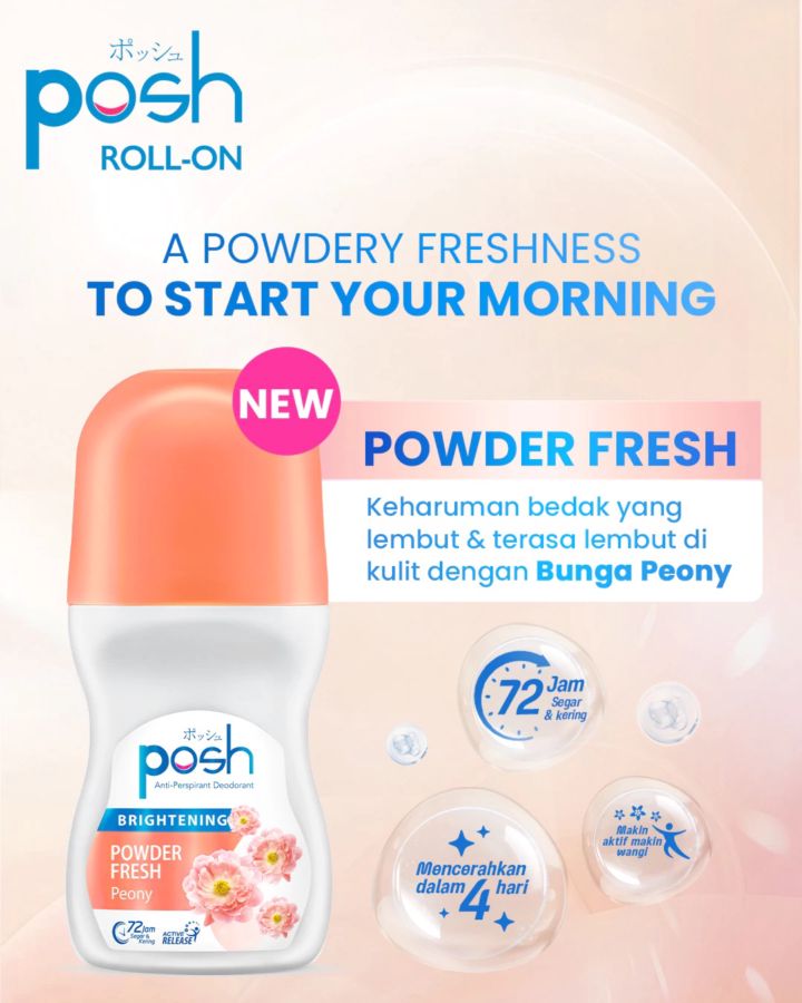 Posh Brightening Powder Fresh Peony Roll On Deodorat 50ml 1pcs