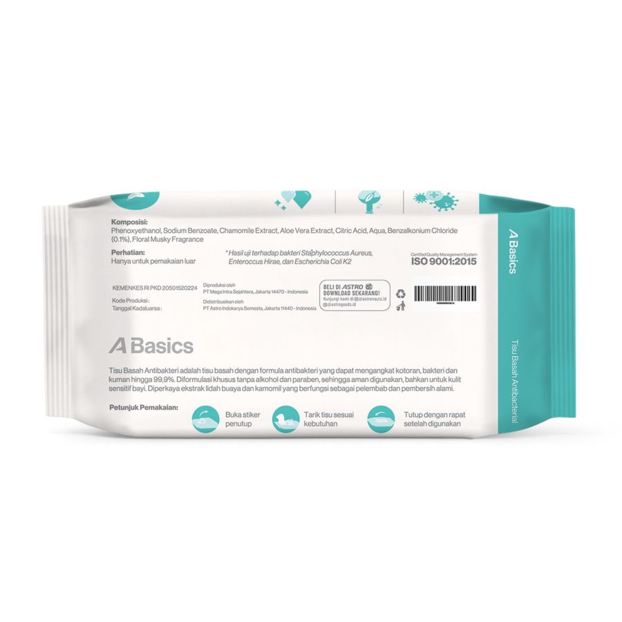 Tisu Basah Antibacterial A Basics 50sheets