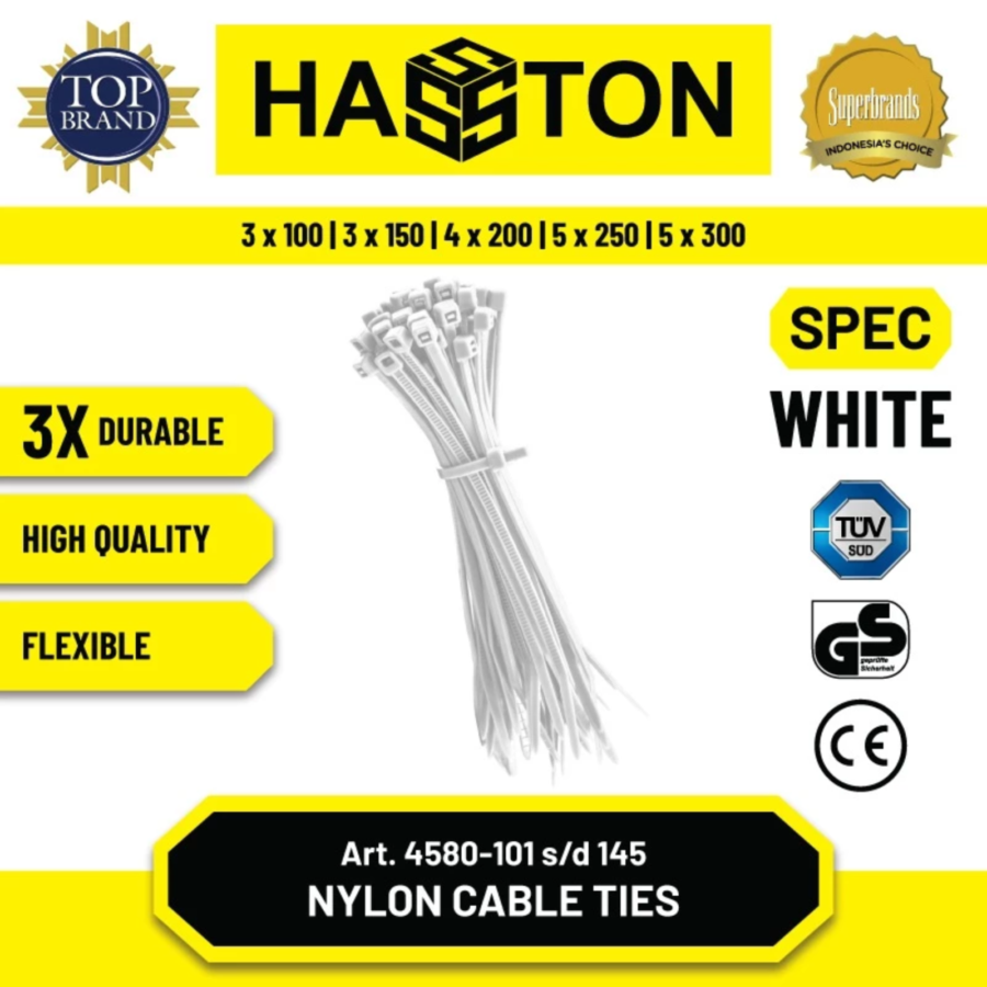 Hasston Kabel Ties Nylon Putih 3mm x 100mm 100pcs
