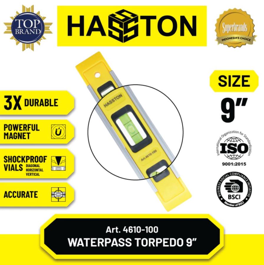 Hasston 4610-100 Waterpas Torpedo Magnet Alumunium 9inch
