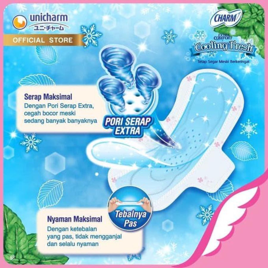 Charm Cooling Fresh Natural Mint Non Wing 23cm Pembalut Kewanitaan 24pads