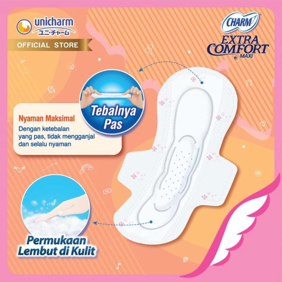 Charm Extra Comfort Maxi Wing 26cm Pembalut Kewanitaan 24pads