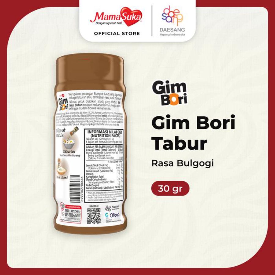 Mamasuka Gim Bori Rumput Laut Kering Tabur Rasa Bulgogi 30gram