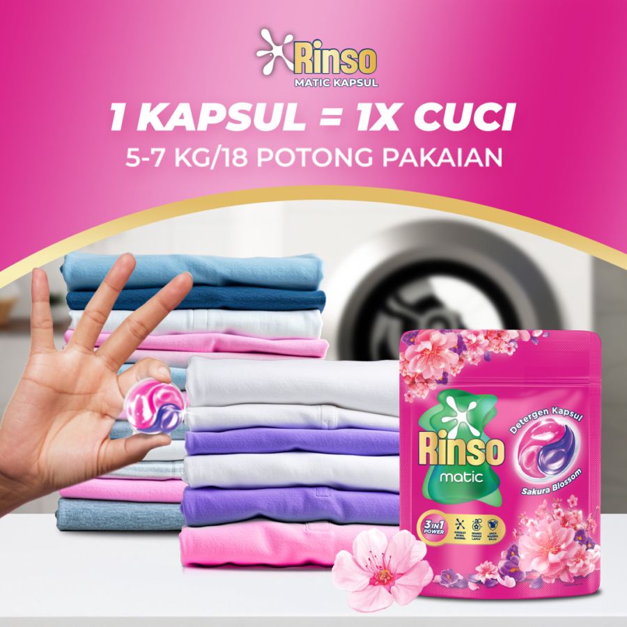 Rinso Kapsul Matic Sakura Bloom Deterjen Cair 18kapsul