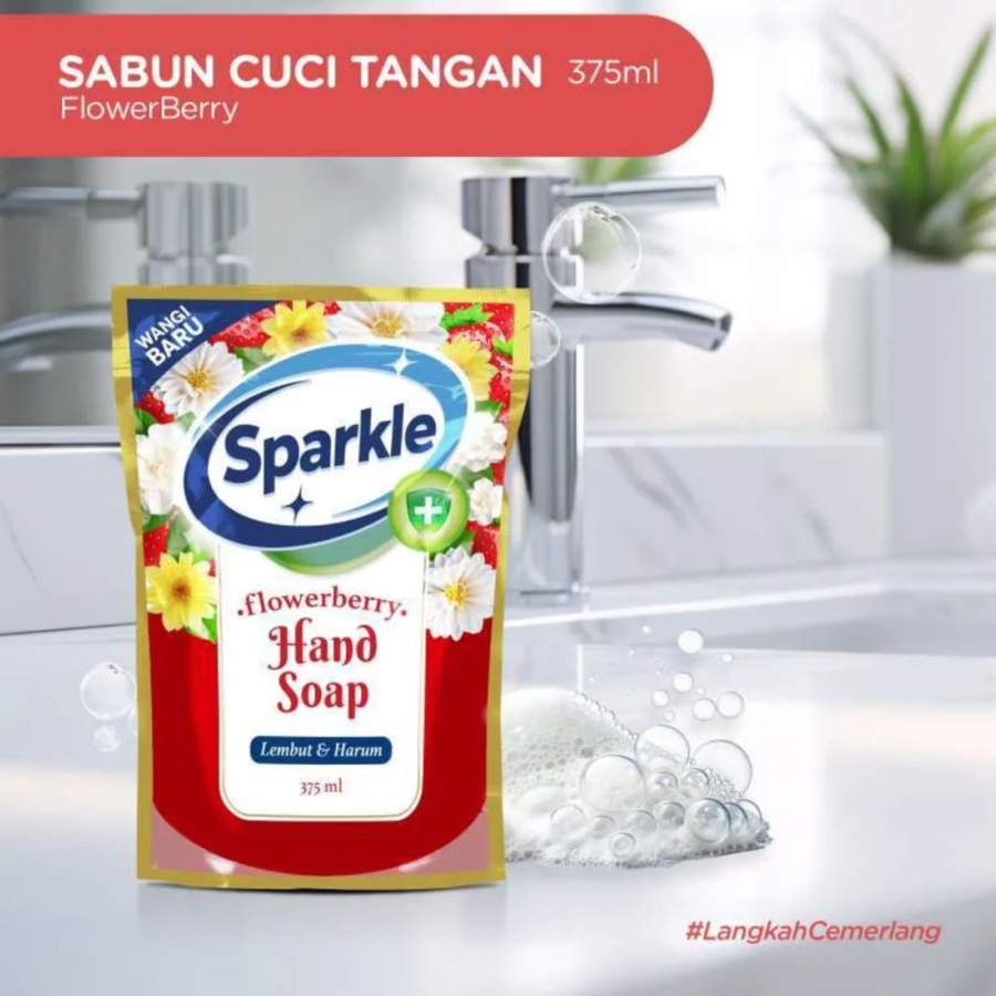 Sparkle Lembut & Harum Strawberry Hand Soap Pouch 375ml