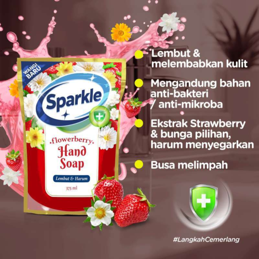 Sparkle Lembut & Harum Strawberry Hand Soap Pouch 375ml