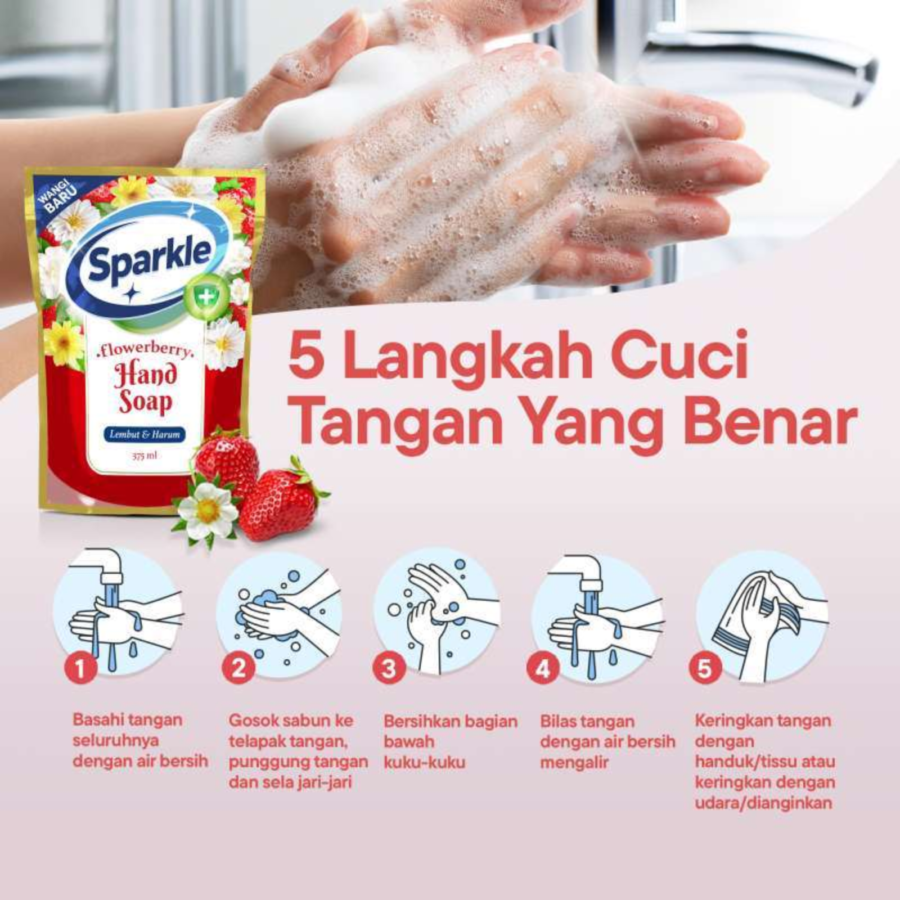 Sparkle Lembut & Harum Strawberry Hand Soap Pouch 375ml